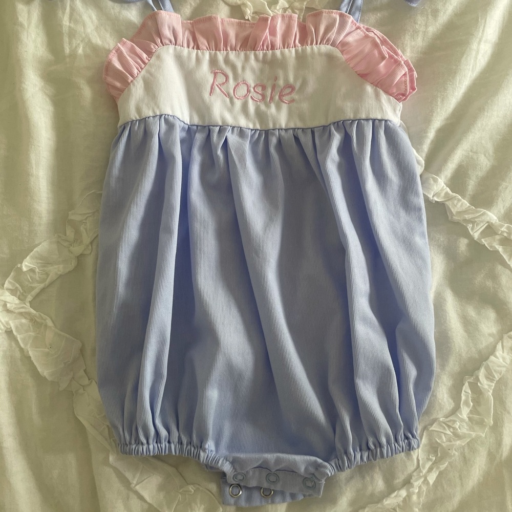 3 and 6 month monogrammed bubbles and sets